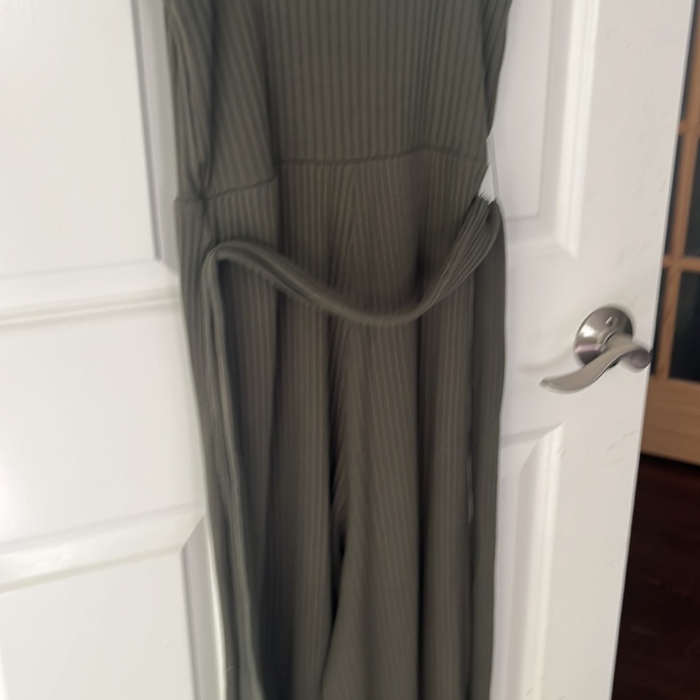 American Eagle Women's Ribbed Tie Waist Tank Jumpsuit in Olive Green sz XS - Picture 12 of 14
